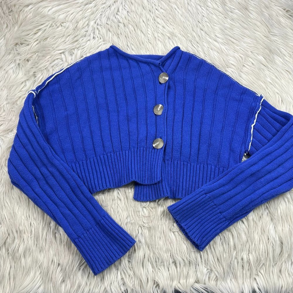 Urban Outfitters Asymmetrical Ribbed Knit Cropped Cardigan